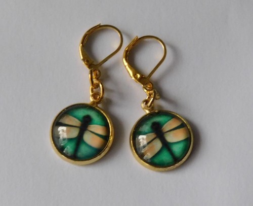 Ohrringe cabochon libelle gold - ohrringe,